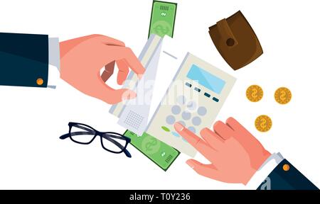 businessman hands working with supplies vector illustration design Stock Vector