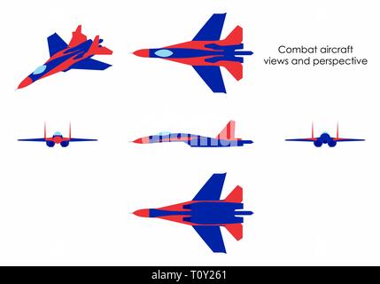 Combat aircraft colored. Stock Vector
