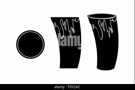 Cuia of Yerba mate for terere. Black fill. Horn style. Stock Vector