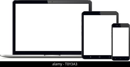 Modern digital devices with empty space on white background Stock Vector