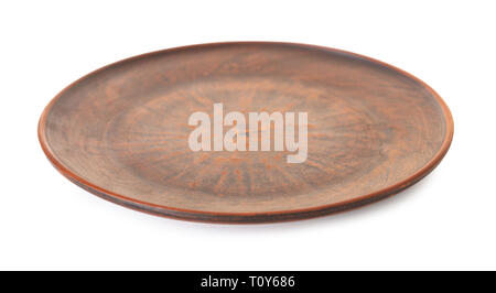 new clay plate closeup on white isolated background Stock Photo