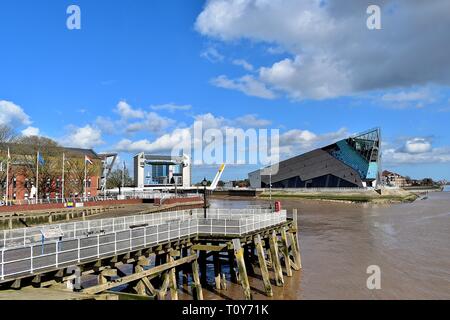 Oss wash, flood barrier and The Deep in Hull. Stock Photo