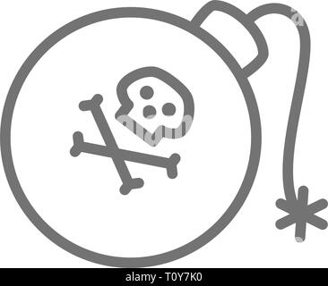 Pirate bomb, grenade, weapons line icon. Isolated on white background Stock Vector
