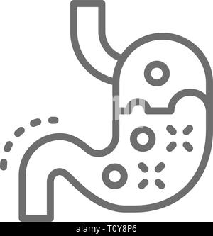 Stomach disease, heartburn, digestive problems line icon. Stock Vector