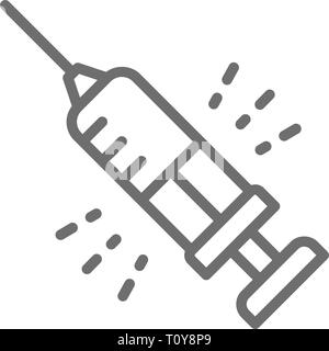 Insulin syringe, medical needle line icon. Isolated on white background Stock Vector