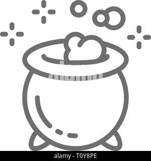 Magic potion pot for witches, halloween cauldron line icon. Stock Vector