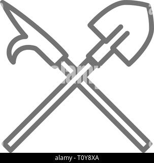 Fire gaff with shovel, firefighter equipment line icon. Stock Vector