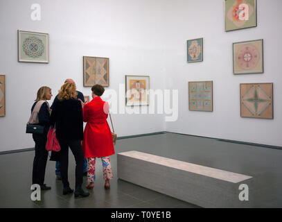 London, UK. 22nd Mar 2019. Members of the press and gallery staff at the press launch of the Emma Kunz 'Visionary Drawings' exhibition at the Serpentine Gallery Hyde Park London UK Credit: Martyn Goddard/Alamy Live News Stock Photo
