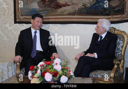 Rome, Italy. 22nd Mar, 2019. Chinese President Xi Jinping (L) and his Italian counterpart Sergio Mattarella hold talks in Rome, Italy, March 22, 2019. Credit: Ju Peng/Xinhua/Alamy Live News