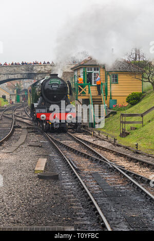 Swanage, Dorset, UK. 22nd Mar 2019. Crowds flock to Swanage Railway to see the Flying Scotsman thanks to the National Railway Museum who enabled the historic visit to take place. During the next five days she will haul trains between Swanage, Corfe Castle and Norden. Credit: Carolyn Jenkins/Alamy Live News Stock Photo