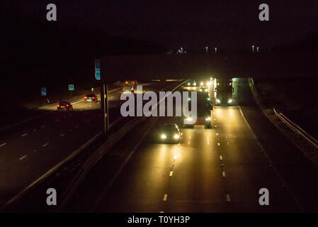 M1, UK. 22nd Mar 2019. Night traffic on the M1 motorway Stock Photo