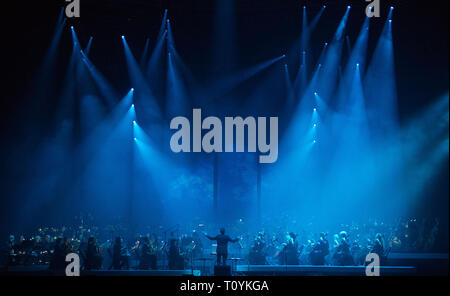 Glasgow, UK. 22 March 2019.  Under the direction of Gavin Greenaway, Hans Zimmer’s soundtrack conductor and a large symphony orchestra will deliver an intense and unforgettable concert experience in arenas around the country.  In contrast to the renowned “Hans Zimmer Live” tour, where the sound focuses on Zimmer’s band and the electronic sounds of the music, “The World of Hans Zimmer – A Symphonic Celebration” will present the composer’s works arranged for a live symphony orchestra for the very first time. Credit: Colin Fisher/Alamy Live News Stock Photo