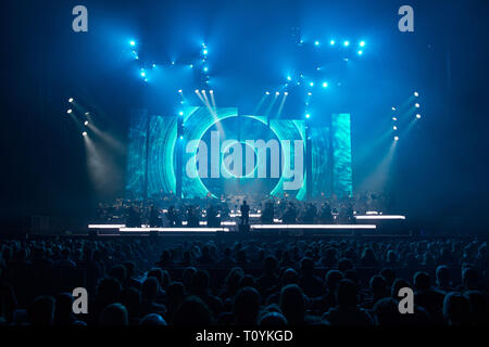 Glasgow, UK. 22 March 2019.  Under the direction of Gavin Greenaway, Hans Zimmer’s soundtrack conductor and a large symphony orchestra will deliver an intense and unforgettable concert experience in arenas around the country.  In contrast to the renowned “Hans Zimmer Live” tour, where the sound focuses on Zimmer’s band and the electronic sounds of the music, “The World of Hans Zimmer – A Symphonic Celebration” will present the composer’s works arranged for a live symphony orchestra for the very first time. Credit: Colin Fisher/Alamy Live News Stock Photo