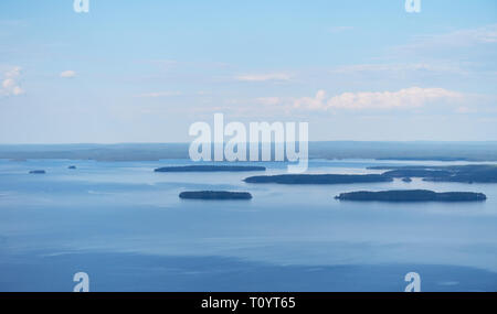 Scenic summer landscape view over the lake Pielinen from the top of the UkkoKoli, a fell at the Koli national park in Joensuu, Finland, the land of a  Stock Photo