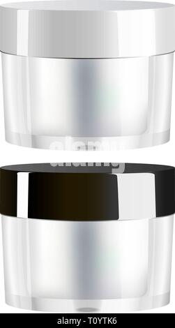 Plastic or glass Cream jar isolated on white background. Eps 10 vector 3d realistic illustration. Elit cosmetics package, ready for your design. Stock Vector