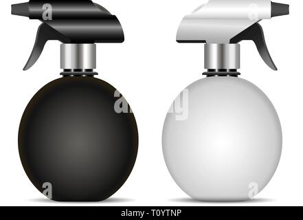 Hairdresser pistol spray bottle set in black and white colors. Eps 10 realistic 3d vector mockup illustration ready to your design. Stock Vector