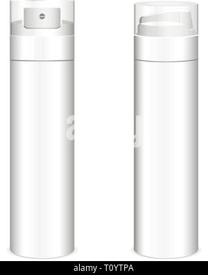 Shave gel or foam bottle realistic eps10 vector illustration template, isolated on white background. Bathroom cosmetics mockup packaging for personal  Stock Vector