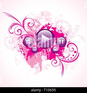 Media buttons on grunge background Stock Vector