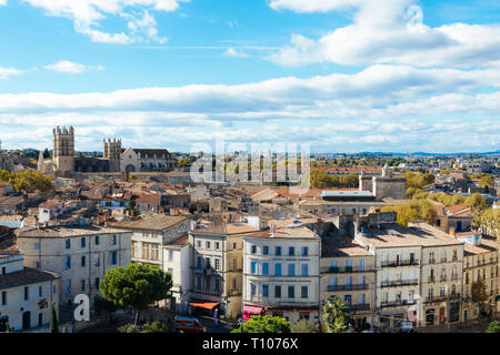Montpellier (south of France): overview of the city with buildings in the city centre and Montpellier Cathedral ('Cathedrale Saint-Pierre de Montpelli Stock Photo