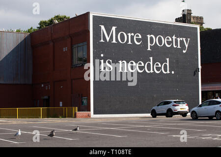 Poetry Sign at the birthplace of poet Dylan Thomas in Swansea. .located near the Market in central Swansea Stock Photo