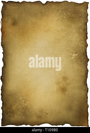 Background, old yellowed and stained sheet of paper on a white background, isolated Stock Photo