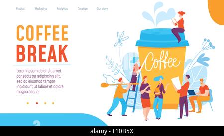 Vector concept coffee break creative business illustration with working people.  Stock Vector
