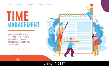 Vector concept time management creative business illustration with working people.  Stock Vector