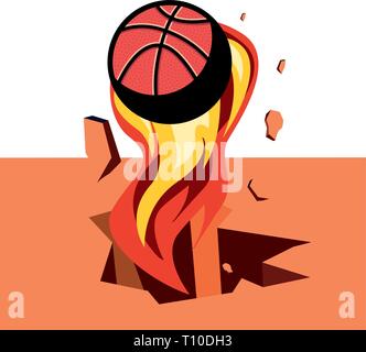 basketball ball enveloped in fire flames vector illustration Stock Vector