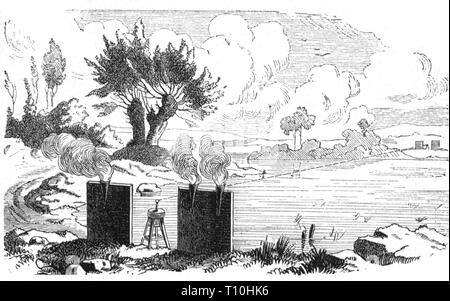 mail, telegraphy, fire signals of the Romans, wood engraving, 2nd half 19th century, fire mail, fire signal, fire, signal, signaling, signalize, optical telegraphy, telecommunication, technics, technology, transfer of information, communication, telecommunications, ancient world, Roman Empire, Imperium romanum, , mail, post, Roman, Romans, historic, historical, Artist's Copyright has not to be cleared Stock Photo