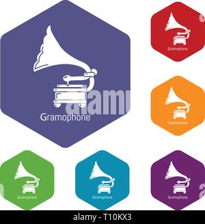 Gramophone icons vector hexahedron Stock Vector