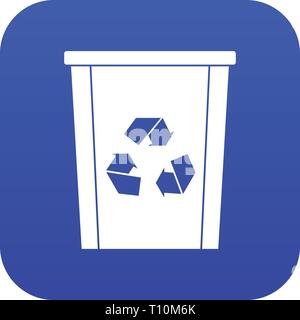Trash bin with recycle symbol icon digital blue Stock Vector