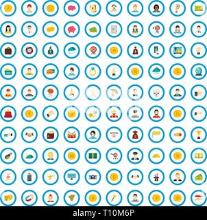 100 lottery icons set, flat style Stock Vector