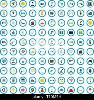 100 lottery company icons set, flat style Stock Vector