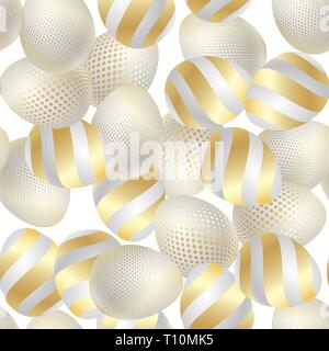 Happy Easter Seamless background with gold shine decorated egg. Vector illustration greeting card, ad, promotion, poster, flyer. Joyful wishes, holida Stock Vector