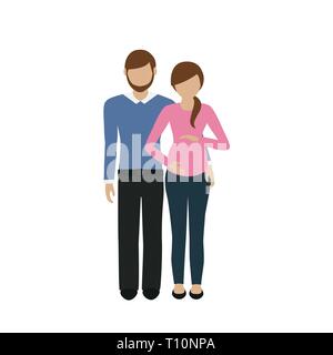 man and woman character husband hugs his pregnant wife isolated on white background vector illustration EPS10 Stock Vector