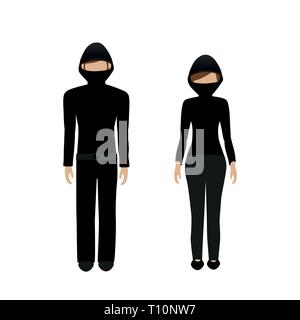 man and woman character masked burglar isolated on white background vector illustration EPS10 Stock Vector