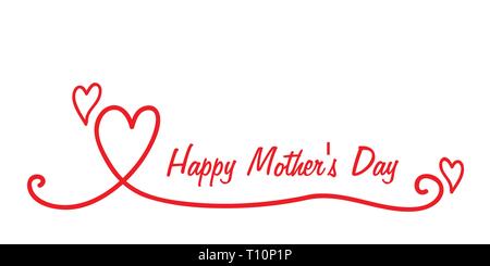 Happy Mothers Day lettering calligraphy red heart banner vector illustration EPS10 Stock Vector