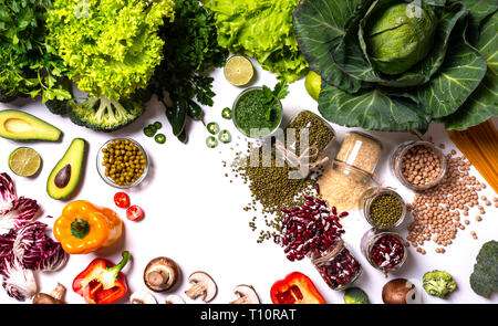Healthy food. Vegetables and fruits on white background. Stock Photo