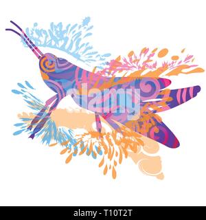 Little blue silhouette of a grasshopper Stock Vector