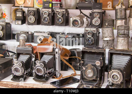 Moscow, June 08, 2018. Central market.Vintage cameras. Ancient photographic equipment Stock Photo