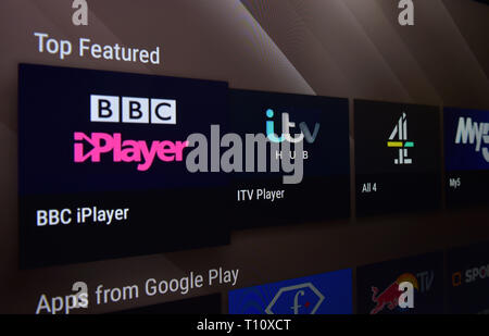 Stock photo of TV programme viewing apps, including, amazon video, BBC ...