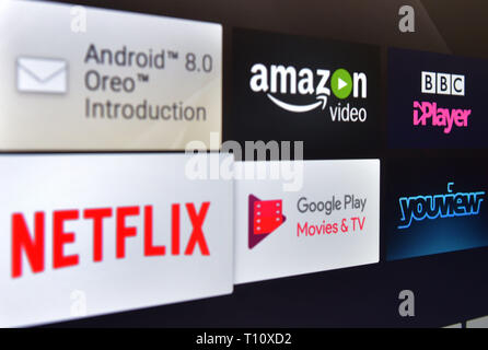 Stock photo of TV programme viewing apps, including, amazon video, BBC