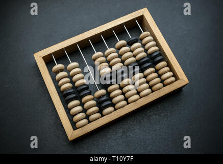 Old wooden abacus on dark background. Stock Photo