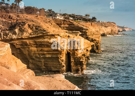 Views of the Pacific Ocean off the California Coast at Sunset Cliffs Natural Park near La Jolla Beach and San Diego. Stock Photo