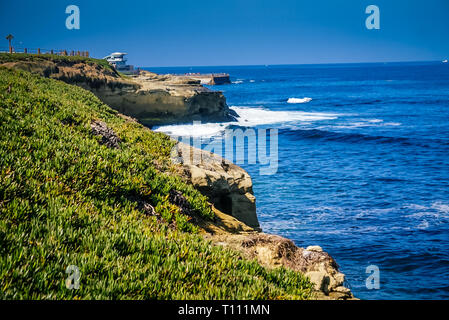 A view off the cliffs of La Jolla Cove and the Pacific Coast Highway near San Diego California