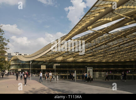 La Canopee des Halles is a massive structure engineered to span the open air shopping centre spaces of Les Halles, Paris, France Stock Photo