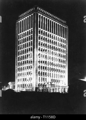 Germany, cities and communities, Cologne, buildings, Gerling multi-storey building, exterior view, night shot, circa 1960, Additional-Rights-Clearance-Info-Not-Available Stock Photo