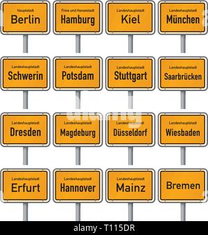 City Limit signs of the German state capitals vector illustration Stock Vector