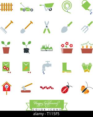Collection of colored gardening icons vector illustration Stock Vector