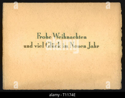 Christmas, greetings card, 'Frohe Weihnachten und viel Glueck im Neuen Jahr' (Merry Christmas and a Happy New Year), 20th century, Additional-Rights-Clearance-Info-Not-Available Stock Photo